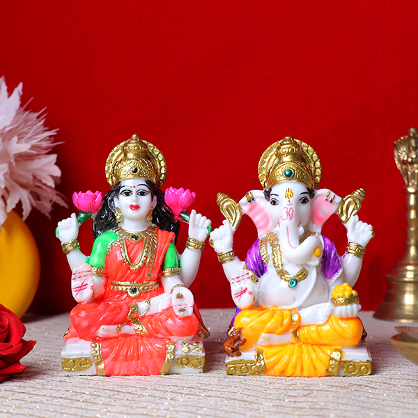 Laxmi-Ganesh Idol Showpiece for Home Decor (Multicolor) Marble – 5.5 Inch