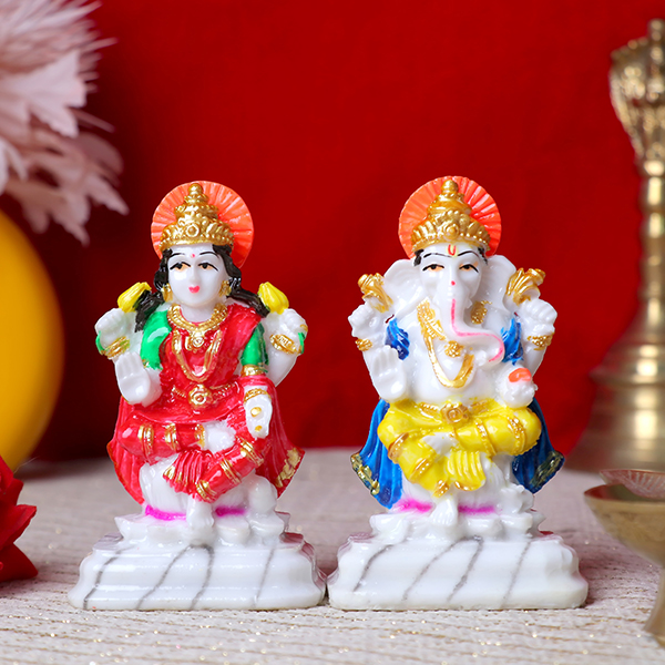 Laxmi-Ganesh Idol Showpiece for Home Decor (Multicolor) Marble – 4 Inch