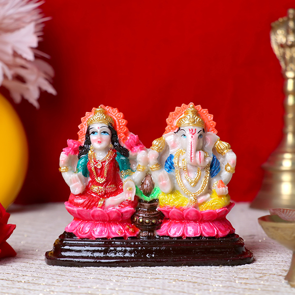 Laxmi-Ganesh Idol Showpiece for Home Decor (Multicolor) Marble – 3.5 Inch