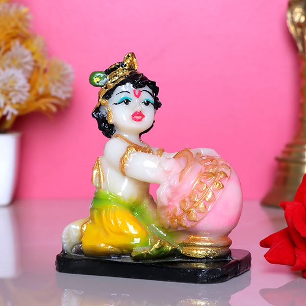 Makhan Chor Idol Showpiece for Home Decor (Golden Foil) Marble – 4 Inch