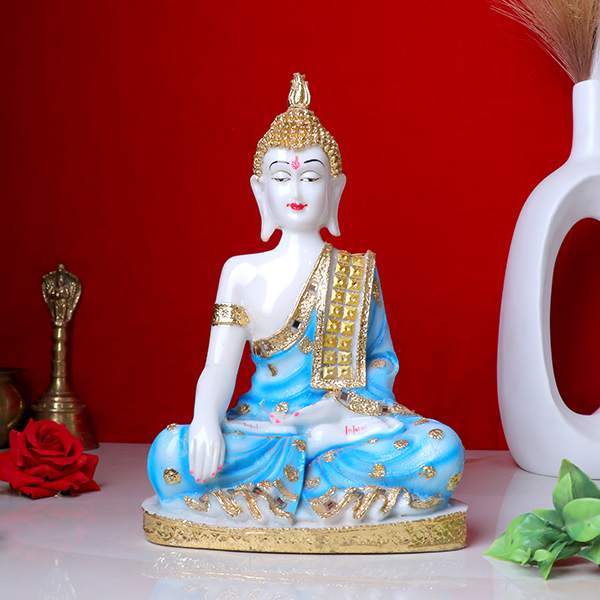 Lord Buddha Idol Showpiece for Home Decor (Golden Foil) Marble – 10 Inch