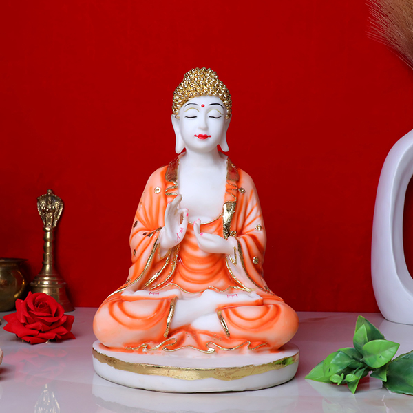 Lord Buddha Idol Showpiece for Home Decor (Golden Foil) Marble – 12 Inch