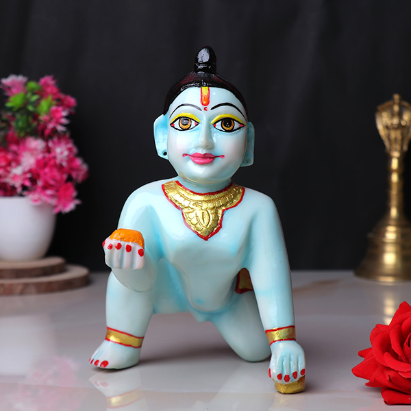 Laddu Gopal Krishna Idol Showpiece for Home Decor (Blue) Marble – 7 Inch