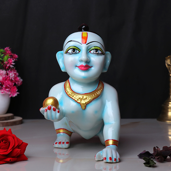 Laddu Gopal Krishna Idol Showpiece for Home Decor (Blue) Marble – 8 Inch