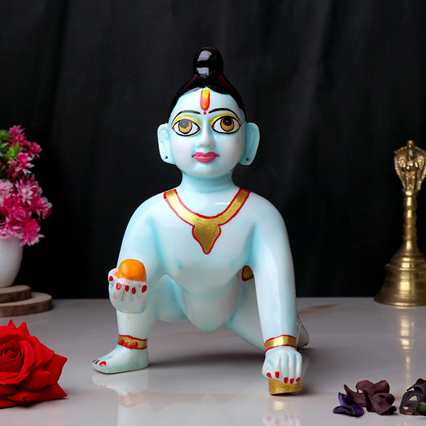 Laddu Gopal Krishna Idol Showpiece for Home Decor (Blue) Marble – 9 Inch