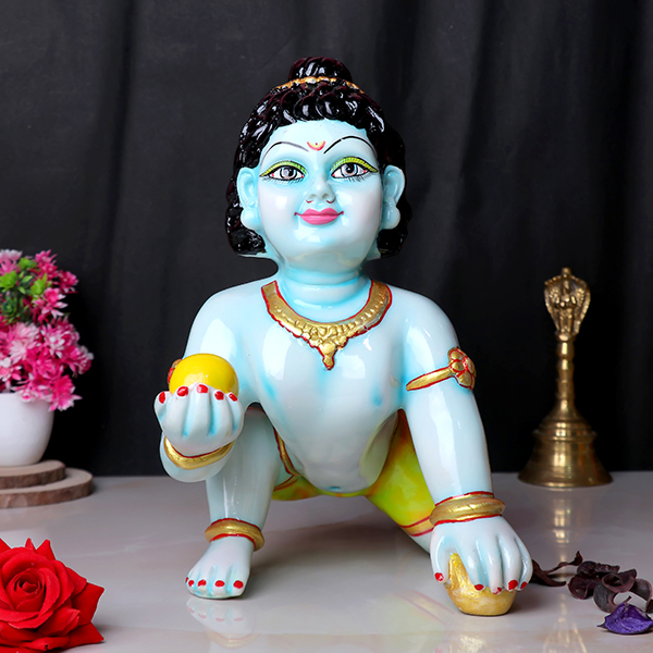 Laddu Gopal Krishna Idol Showpiece for Home Decor (Blue) Marble – 12 Inch