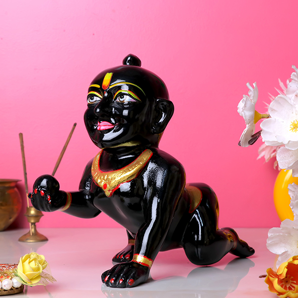 Laddu Gopal Krishna Idol Showpiece for Home Decor (Black) Marble – 8 Inch