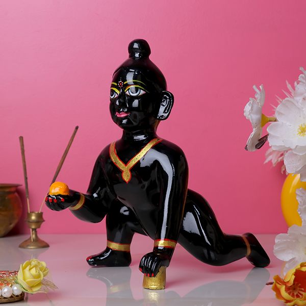 Laddu Gopal Krishna Idol Showpiece for Home Decor (Black) Marble – 9 Inch