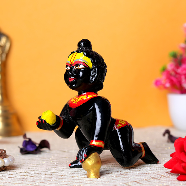 Laddu Gopal Krishna Idol Showpiece for Home Decor (Black) Marble – 6 Inch