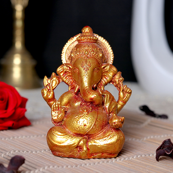 Lord Ganesha Idol Showpiece Especially for Car Dashboard (Golden) Polyresin – 3 Inch
