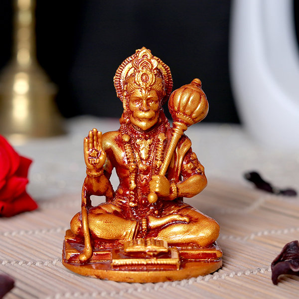 Lord Hanuman Idol Showpiece Especially for Car Dashboard (Golden) Polyresin – 3 Inch