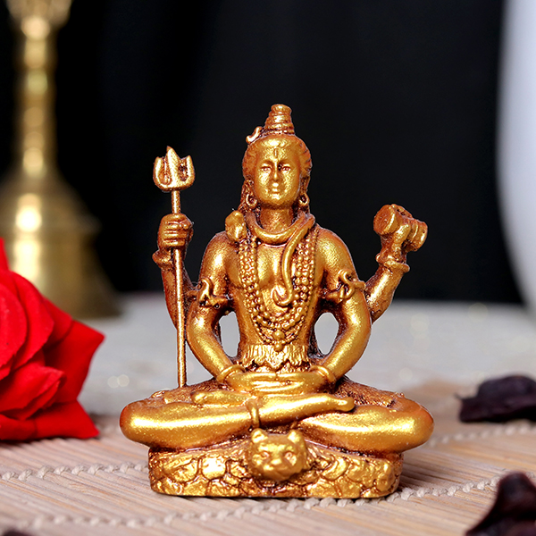Lord Shiva Idol Statue Especially for Car Dashboard (Golden) Polyresin – 3 Inch