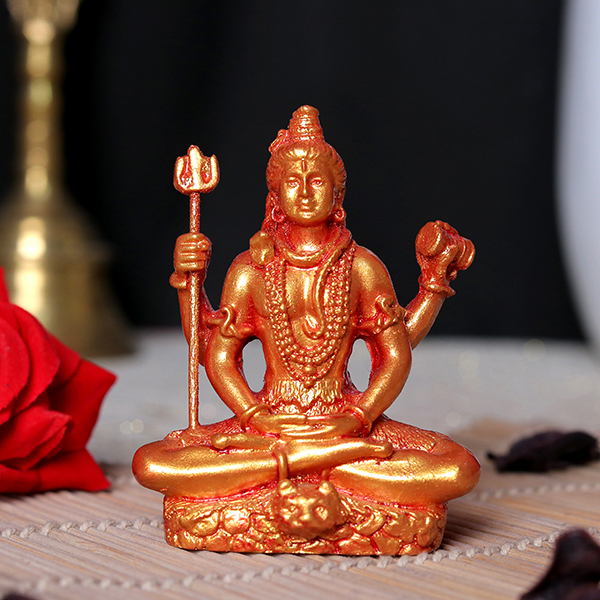 Lord Shiva Idol Statue Especially for Car Dashboard (Red & Golden) Polyresin – 3 Inch