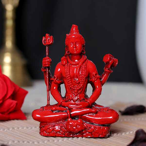 Lord Shiva Idol Statue Especially for Car Dashboard (Red) Polyresin – 3 Inch