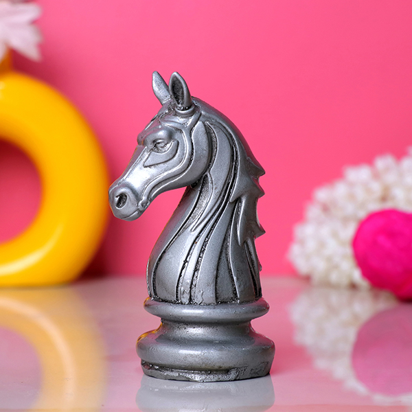 Chess Horse Showpiece for Home Decor (Silver) Polyresin – 4 Inch