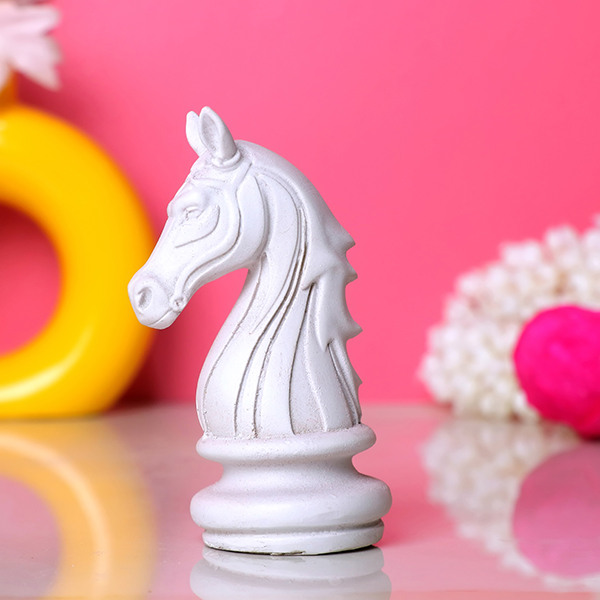 Chess Horse Showpiece for Home Decor (White) Polyresin – 4 Inch