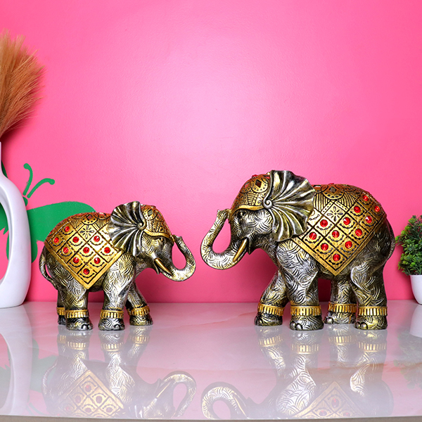 Antique Elephant Set Showpiece for Home Decor (Set of 2) – 12 Inch
