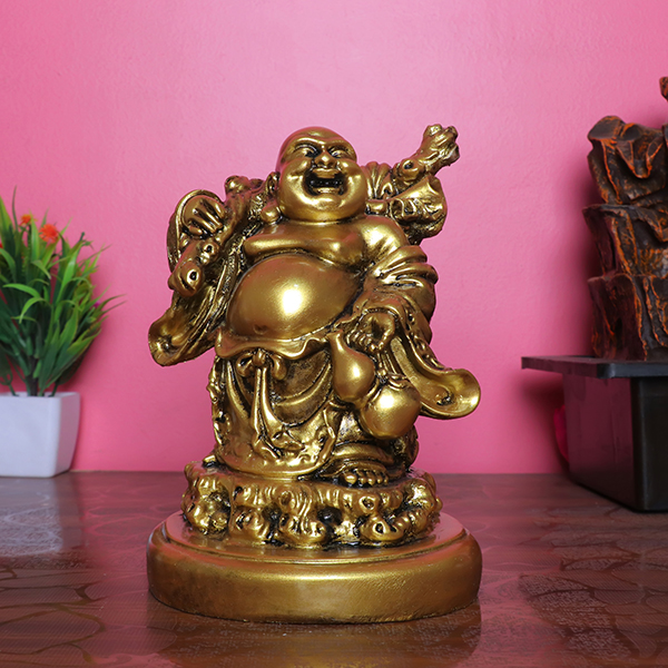 Golden Laughing Buddha Statue for Wealth & Happiness