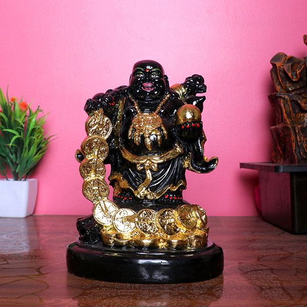 Black Laughing Buddha Statue for Wealth & Luck