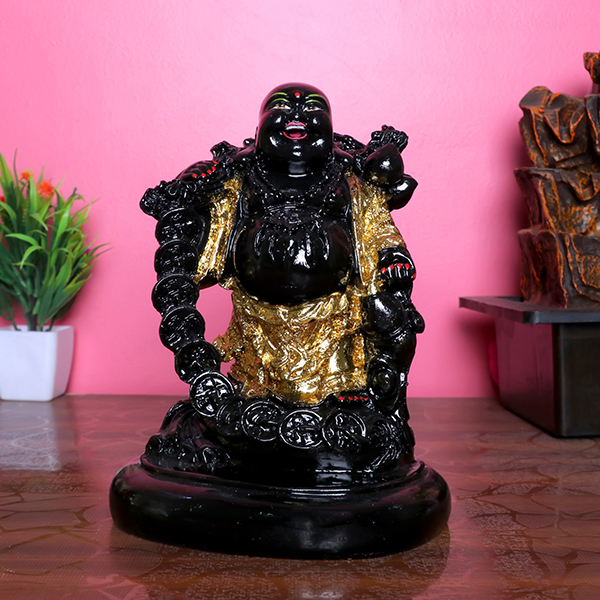 Black & Gold Laughing Buddha Idol for Prosperity