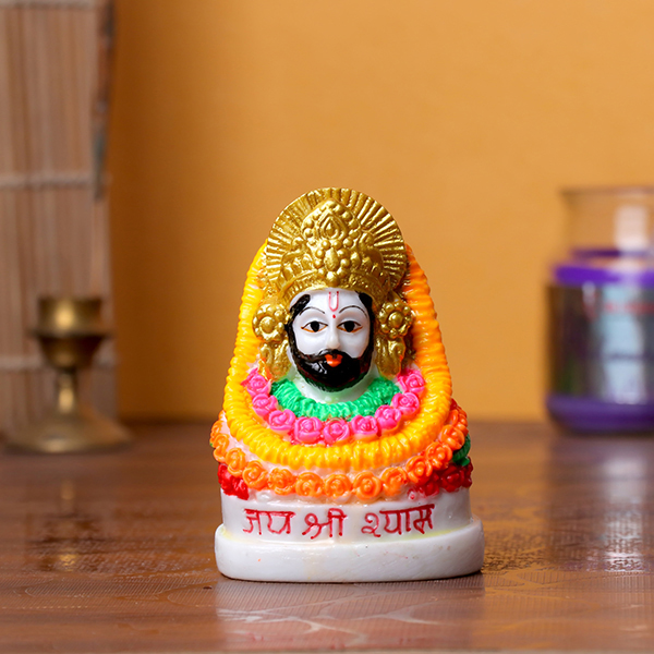 Shree Khatu Shyam Ji Idol – 8 cm (H) x 5 cm (L) x 4 cm (D) | Colorful Resin Statue for Home & Temple