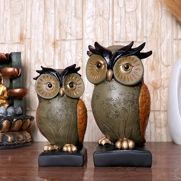 Decorative Owl Figurine Set – Handcrafted Resin Sculpture – 3 Sizes Available (17cm, 15cm, 13cm)
