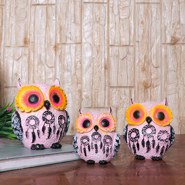 Handcrafted Blue Owl Figurine Set – Decorative Showpiece with Three Different Sizes (Large: 13cm H x 11cm L x 8cm D, Medium: 11cm H x 9cm L x 7cm D, Small: 9.5cm H x 8cm L x 6cm D)