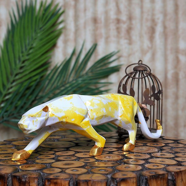 Jaguar Showpiece for Home Decor (Yellow & White) Polyresin – 3 Inch