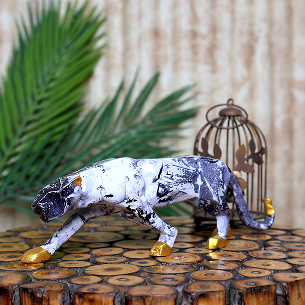 Jaguar Showpiece for Home Decor (Grey & White) Polyresin – 3 Inch
