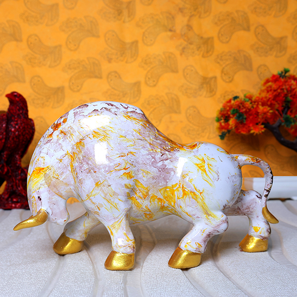 Bull Showpiece for Home Decor (Multicolor) Marble – 7 Inch