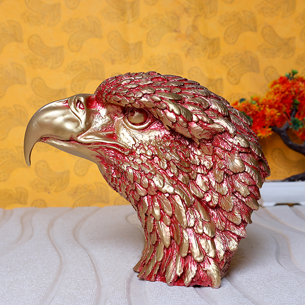 Eagle Face Showpiece for Home Decor (Red & Golden) Polyresin – 8.5 Inch