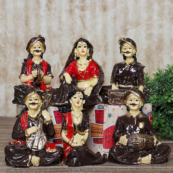 Traditional Rajasthani Musician Showpiece for Home Decor, Set of 6 (B-no.1) Polyresin – 6 Inch