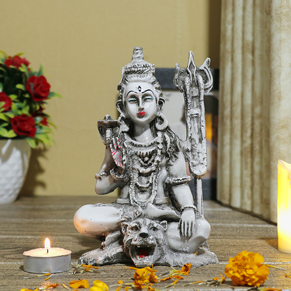 Lord Shiva Idol Showpiece for Home Decor (Black & White) Polyresin – 7.5 Inch