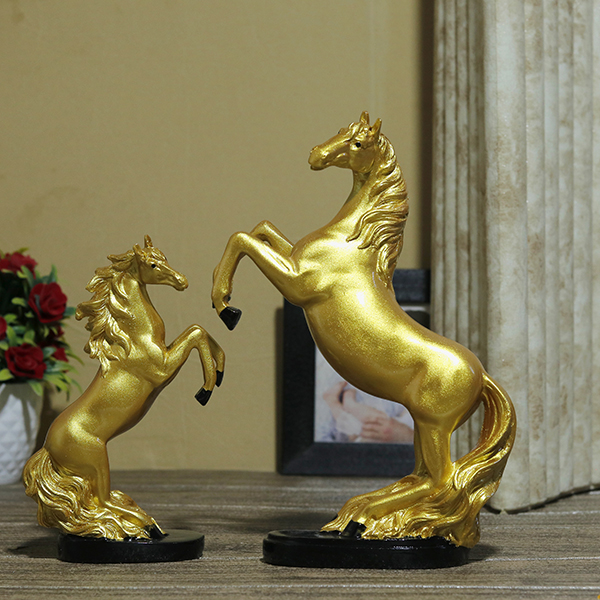 Hand Lighting Horse Showpiece for Home Decor, Set of 2 (Golden) Polyresin – 10 Inch
