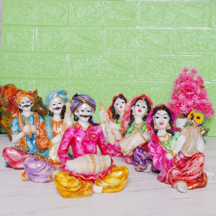 Traditional Rajasthani Musician Showpiece for Home Decor, Set of 6 (no.2) Marble – 6 Inch