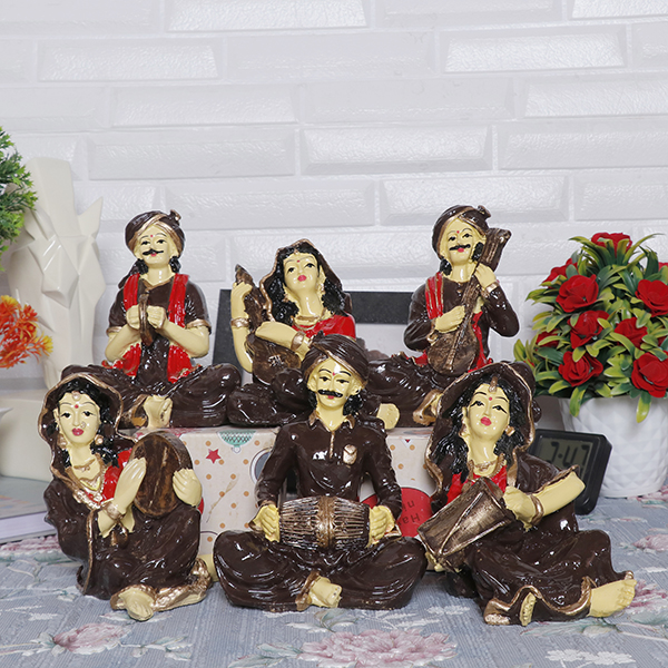 Traditional Rajasthani Musician Showpiece for Home Decor, Set of 6 (B-no.2) Polyresin – 6 Inch