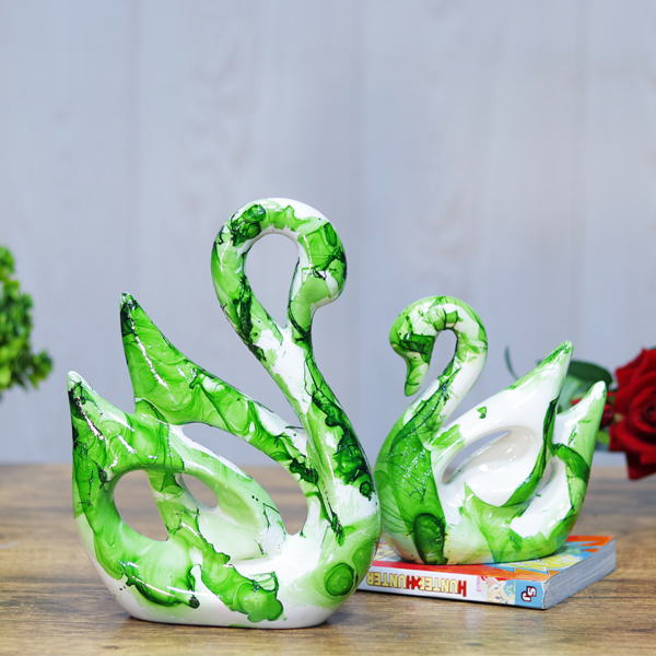 Lucky Swan Couple Showpiece for Home Decor (Green) Polyresin – 10 Inch
