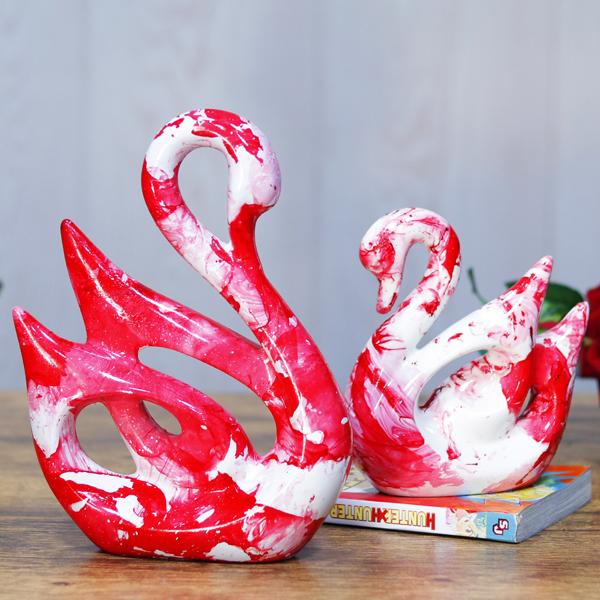 Lucky Swan Couple Showpiece for Home Decor (Red) Polyresin – 10 Inch