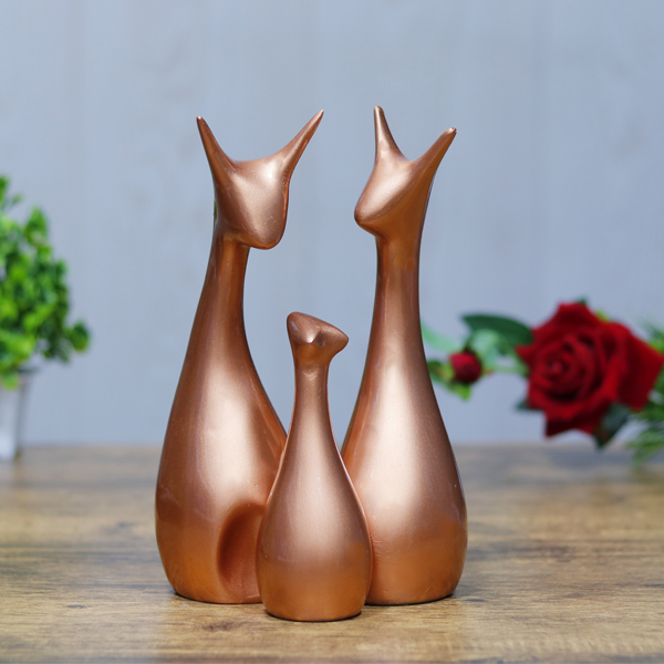 Lucky Deer Family Showpiece Set of 3 for Home Decor (Copper) Polyresin – 10 Inch