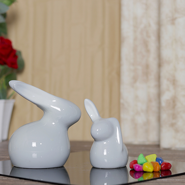 Rabbit Showpiece Set of 2 for Home Decor (Grey) Polyresin – 5.5 Inch