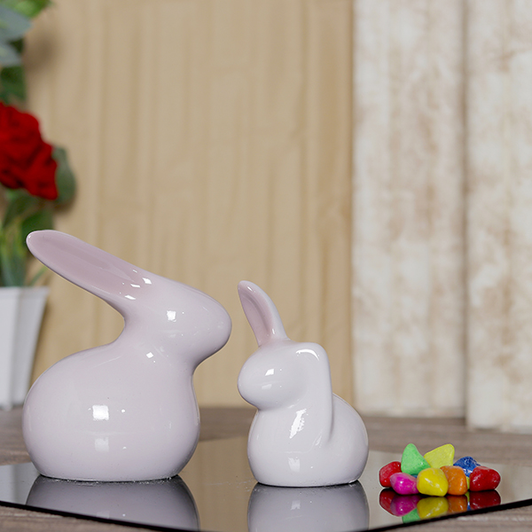 Rabbit Showpiece Set of 2 for Home Decor (Pink) Polyresin – 5.5 Inch