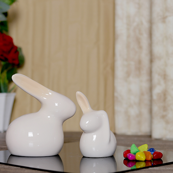 Rabbit Showpiece Set of 2 for Home Decor (Peach) Polyresin – 5.5 Inch