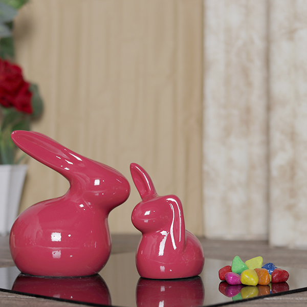 Rabbit Showpiece Set of 2 for Home Decor (Red) Polyresin – 5.5 Inch