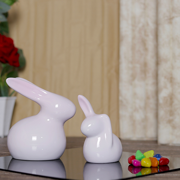 Rabbit Showpiece Set of 2 for Home Decor (Light Pink) Polyresin – 5.5 Inch