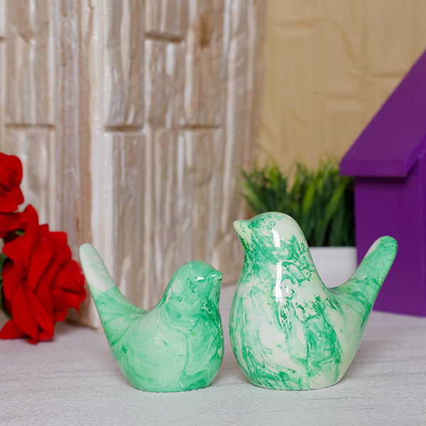 Creative Love Birds Showpiece for Home Decor (Green & White) Polyresin – 3.5 Inch