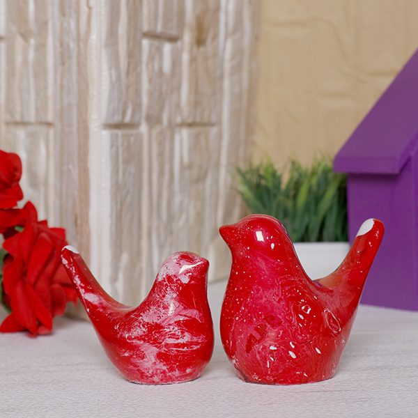 Creative Love Birds Showpiece for Home Decor (Red & White) Polyresin – 3.5 Inch