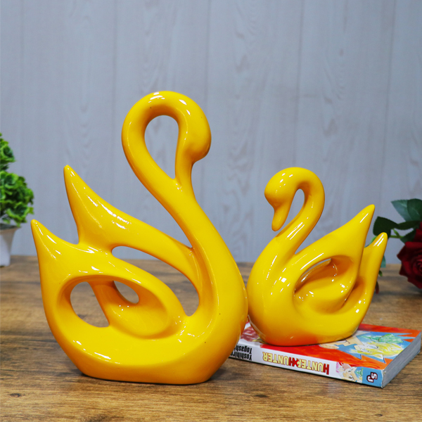 Lucky Swan Couple Showpiece for Home Decor (Yellow) Polyresin – 10 Inch