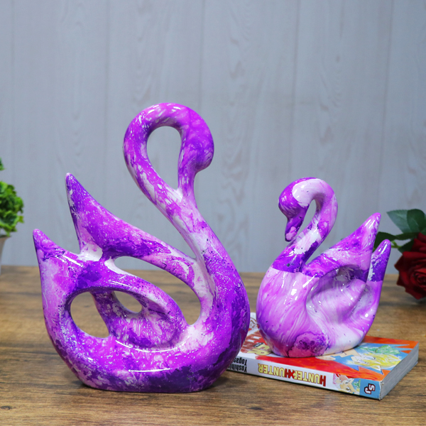 Lucky Swan Couple Showpiece for Home Decor (Purple) Polyresin – 10 Inch