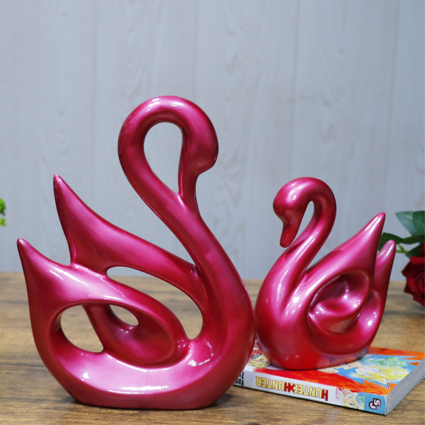Lucky Swan Couple Showpiece for Home Decor (Pink Parl) Polyresin – 10 Inch