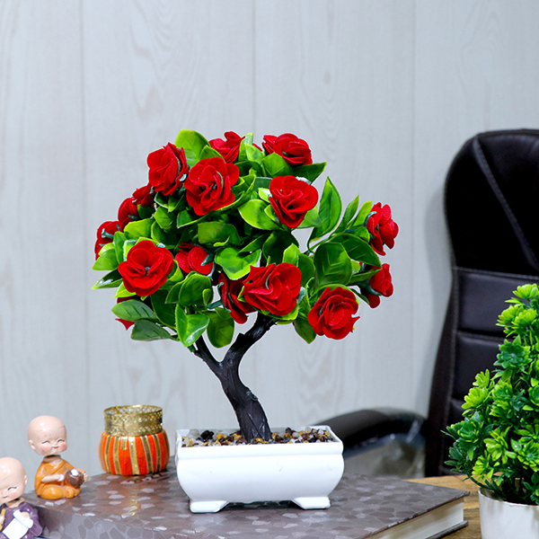 Rose Artificial Plant Showpiece for Home Decor (Plastic) – 10 Inch